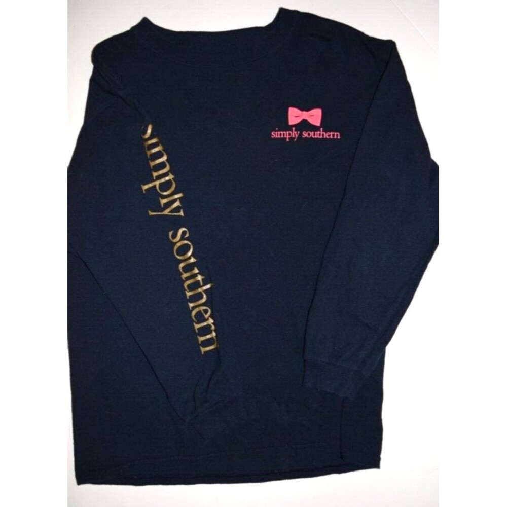 EUC GIRLS SIMPLY SOUTHERN NAVY PINK GOLD ELEPHANT LET GO, LET GOD L/S TEE SIZE S